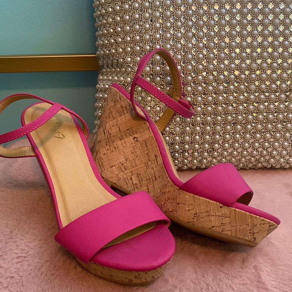Hot Pink Cork Heel Wedges Size 8